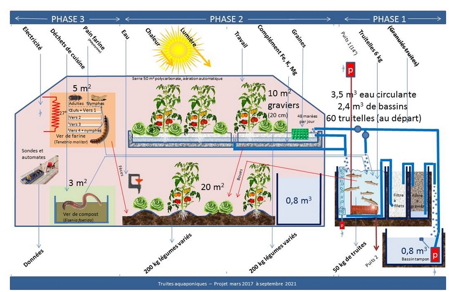 fiche signalétique : Schéma du projet aquaponique "truites aquaponiques"